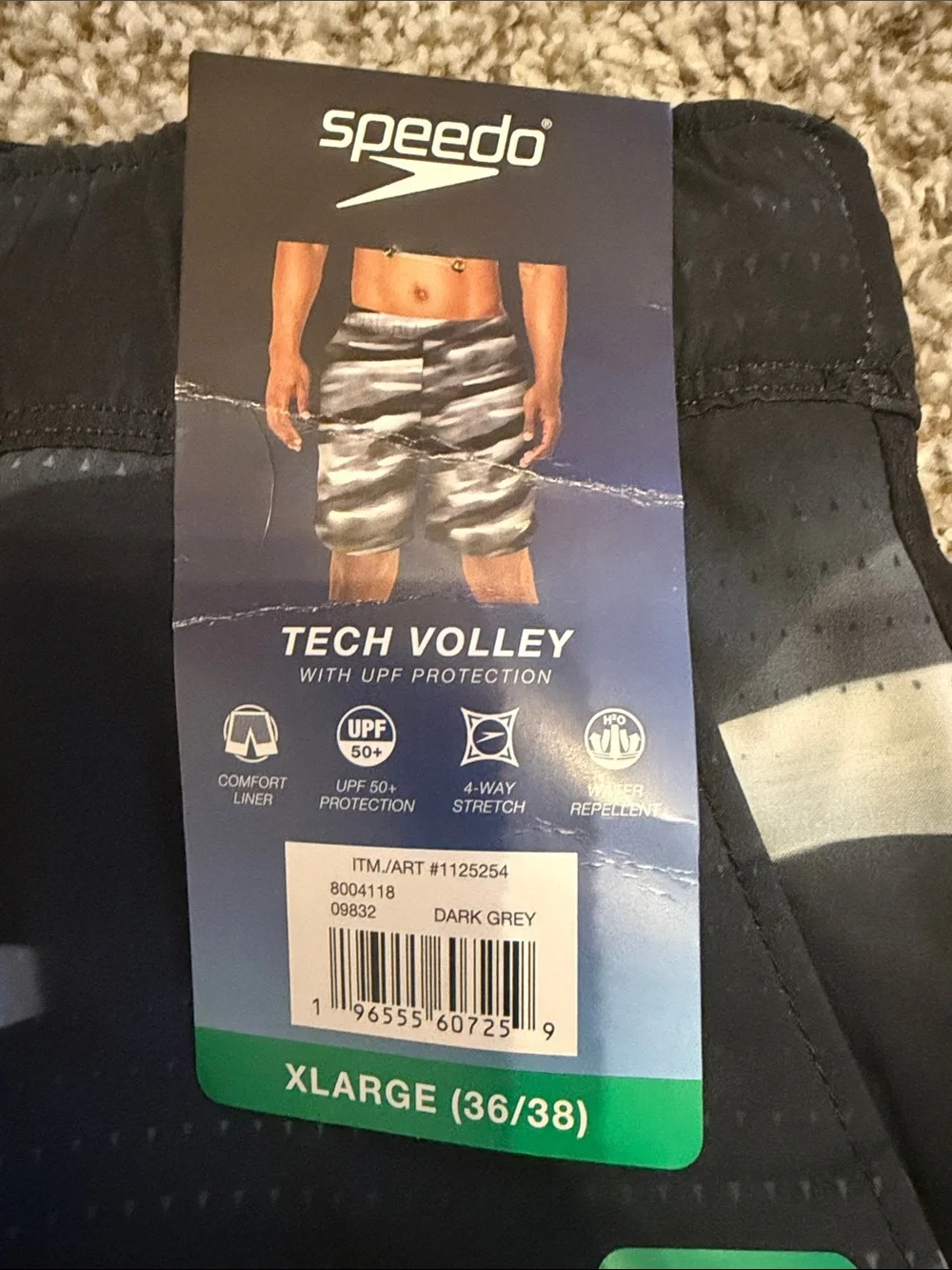 Speedo Men's Black and Gray Wave-Pattern Swim Trunks